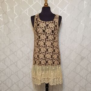 Rancho Estancia Dress Women's Small Cream Brown Lace Western Sleeveless New